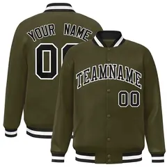 Olive Black-White Classic Varsity Full-Snap Letterman Jacket 1