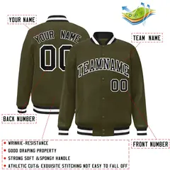 Olive Black-White Classic Varsity Full-Snap Letterman Jacket 2