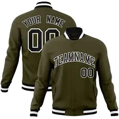 Olive Black-White Classic Varsity Full-Snap Letterman Jacket