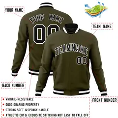 Olive Black-White Classic Varsity Full-Snap Letterman Jacket 4