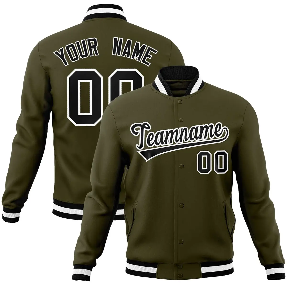 Olive Black-White Classic Varsity Full-Snap Letterman Jacket