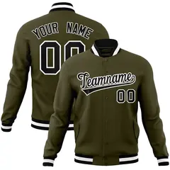Olive Black-White Classic Varsity Full-Snap Letterman Jacket 1