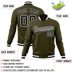 Olive Black-White Classic Varsity Full-Snap Letterman Jacket 4