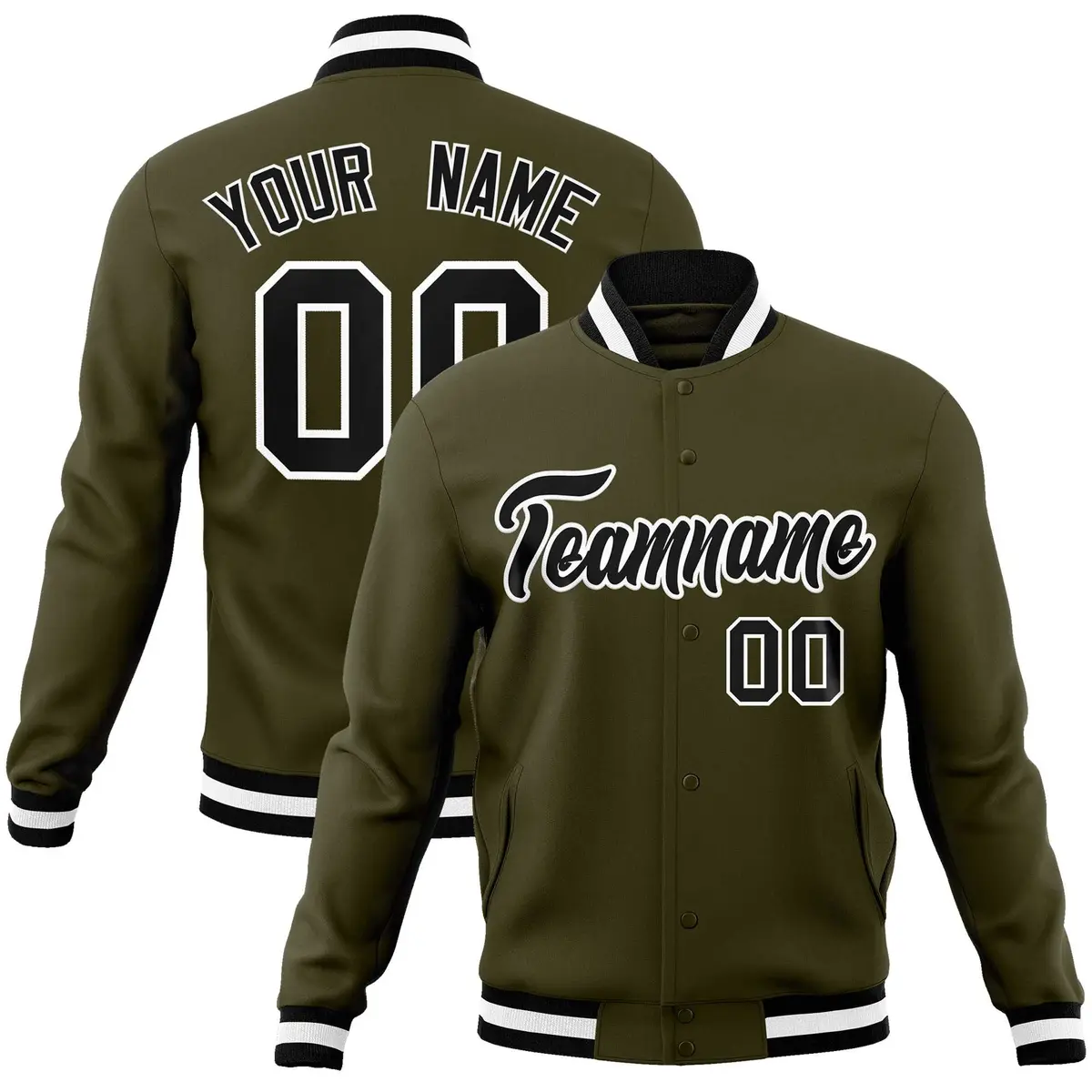 Olive Black-White Classic Varsity Full-Snap Letterman Jacket