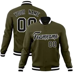 Olive Black-White Classic Varsity Full-Snap Letterman Jacket 1