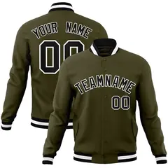 Olive Black-White Classic Varsity Full-Snap Letterman Jacket