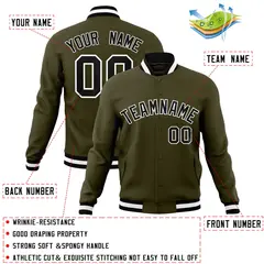 Olive Black-White Classic Varsity Full-Snap Letterman Jacket 4
