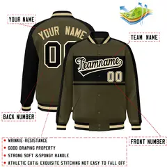 Olive Black-White Color Block Bomber Varsity Baseball Jacket 2