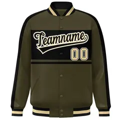 Olive Black-White Color Block Bomber Varsity Baseball Jacket 3