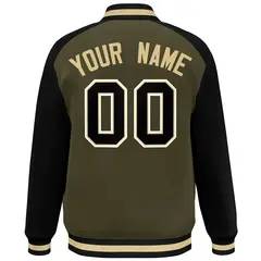 Olive Black-White Color Block Bomber Varsity Baseball Jacket 4