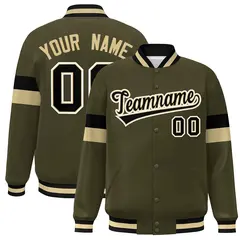 Olive Black-White Color Block Varsity Baseball Jacket 1