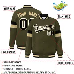 Olive Black-White Color Block Varsity Baseball Jacket 2