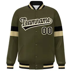 Olive Black-White Color Block Varsity Baseball Jacket 3