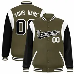 Olive Black-White Color Block Varsity Baseball Jacket