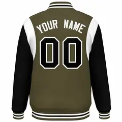 Olive Black-White Color Block Varsity Baseball Jacket 4