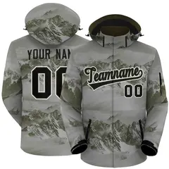 Olive Black-White Graffiti Waterproof Jacket for Climbing