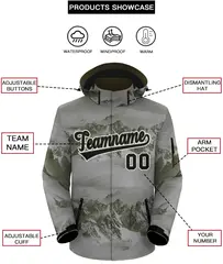 Olive Black-White Graffiti Waterproof Jacket for Climbing 2