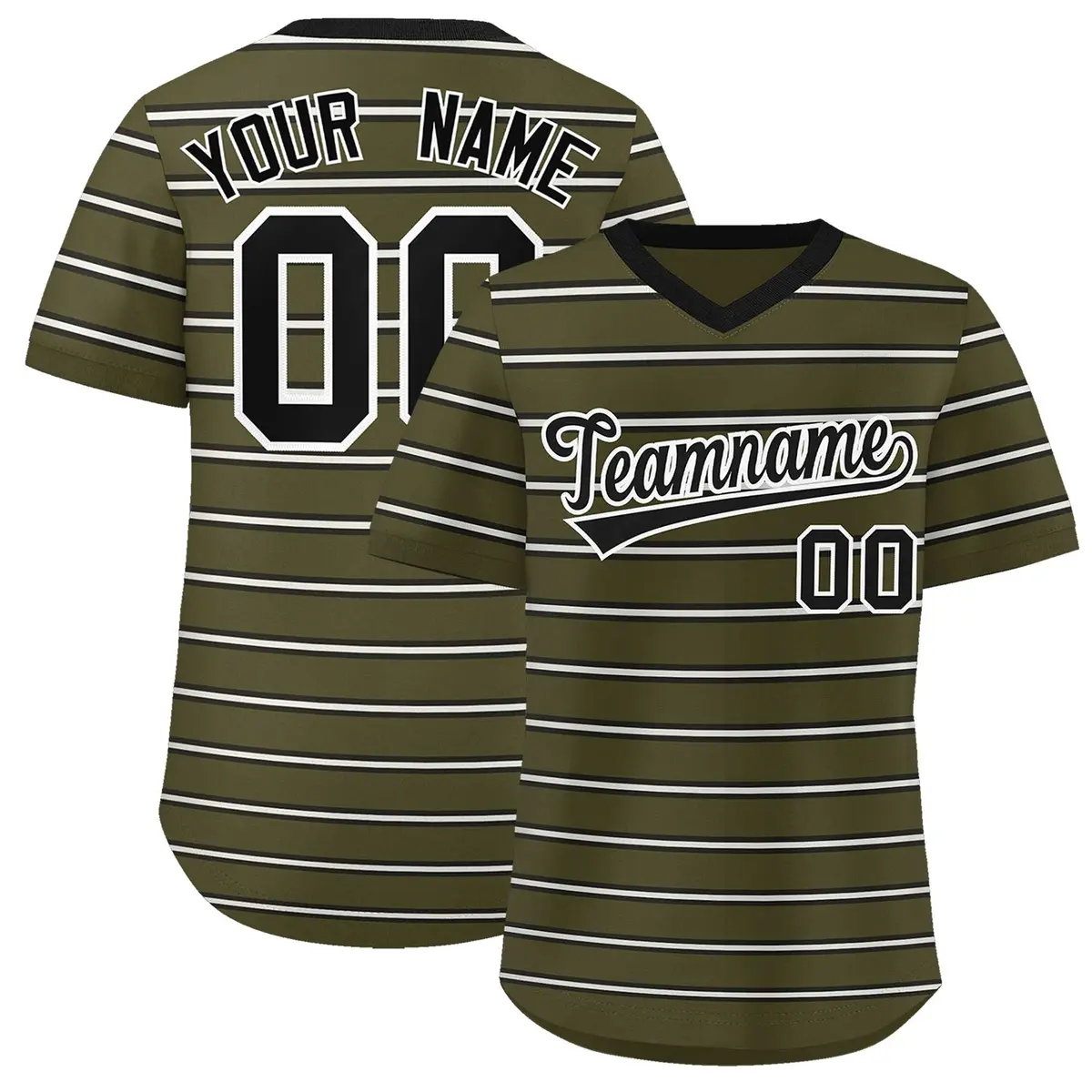 Olive Black-White Horizontal Stripe Pullover Baseball Jersey