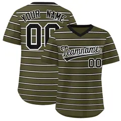 Olive Black-White Horizontal Stripe Pullover Baseball Jersey 1