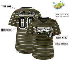 Olive Black-White Horizontal Stripe Pullover Baseball Jersey 2