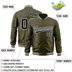 Olive Black-White Varsity Full-Zip Letterman Bomber Jacket 2