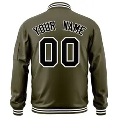 Olive Black-White Varsity Full-Zip Letterman Bomber Jacket 4