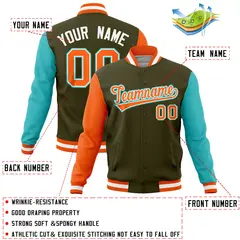 Olive Bright Green-Orange Full-Snap Raglan Letterman Jacket 4