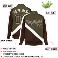 Olive Brown Raglan Varsity Full-Snap Letterman Baseball Jacket 2