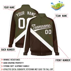 Olive Brown Raglan Varsity Full-Snap Letterman Baseball Jacket 2