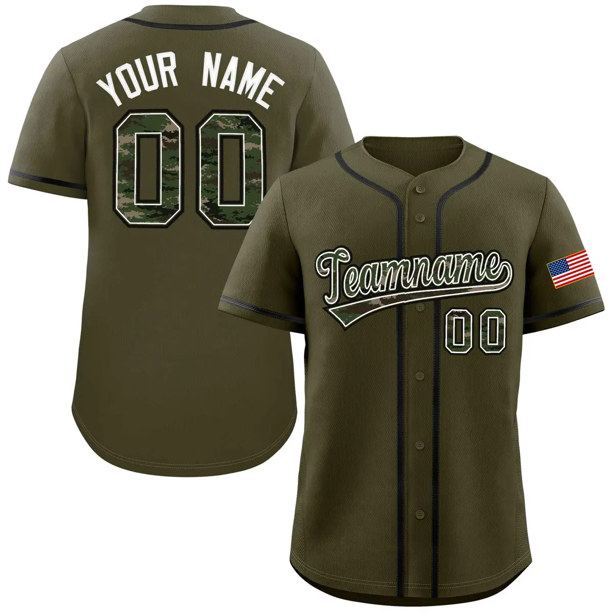 Olive Camo Font Authentic Baseball Jersey