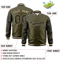 Olive Camo Raglan Varsity Full-Zip Letterman Bomber Jacket 2