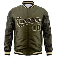 Olive Camo Raglan Varsity Full-Zip Letterman Bomber Jacket 3