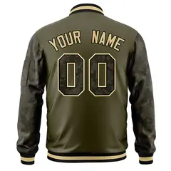 Olive Camo Raglan Varsity Full-Zip Letterman Bomber Jacket 4