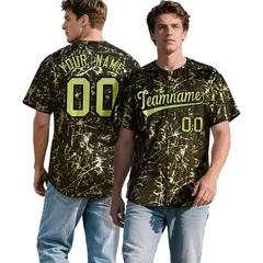 Olive Champagne Black & Gold Marble Print Streetwear Baseball Jersey 1