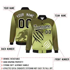 Olive Champagne Black Halloween Skeleton Varsity Jacket Stretch Fabric 2