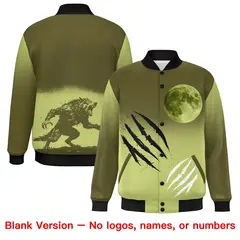 Olive Champagne Black Halloween Skeleton Varsity Jacket Stretch Fabric 8
