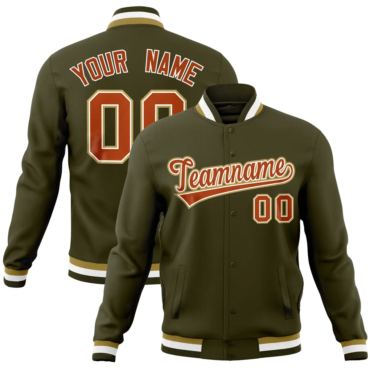 Olive Classic Varsity Full-Snap Letterman Baseball Jacket