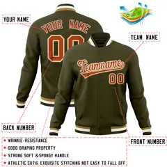 Olive Classic Varsity Full-Snap Letterman Baseball Jacket 4
