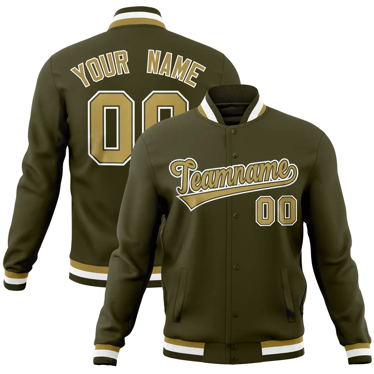 Olive Classic Varsity Full-Snap Letterman Baseball Jacket