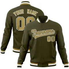 Olive Classic Varsity Full-Snap Letterman Baseball Jacket 1