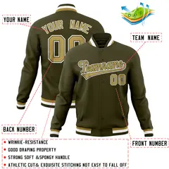 Olive Classic Varsity Full-Snap Letterman Baseball Jacket 4