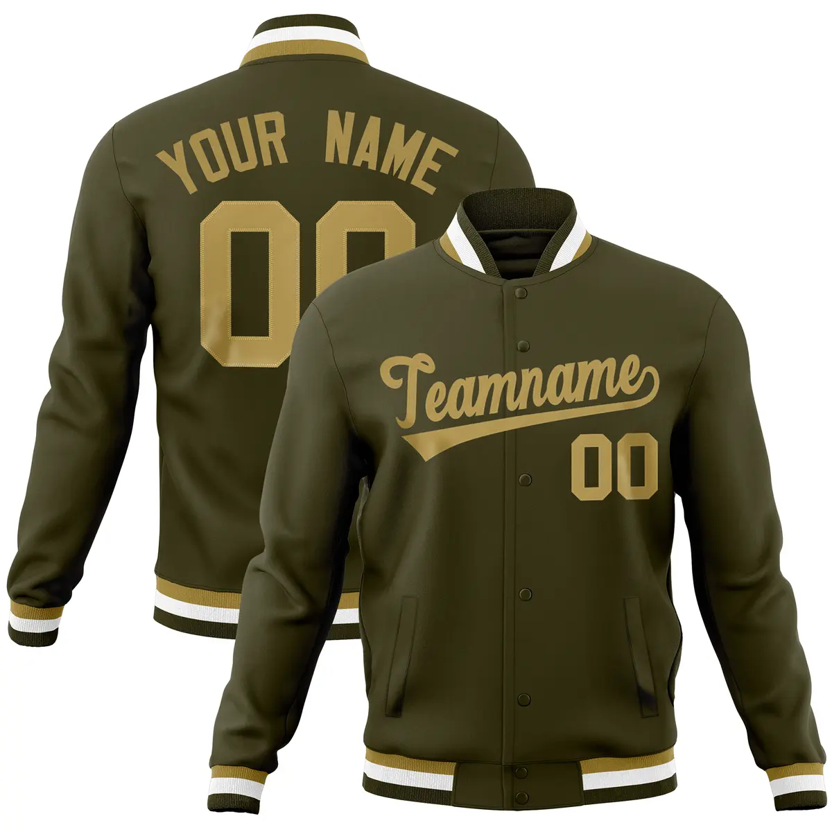 Olive Classic Varsity Full-Snap Letterman Baseball Jacket