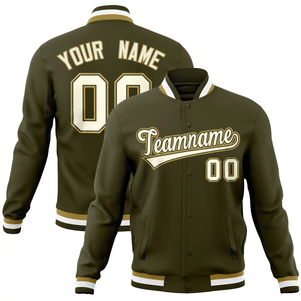 Olive Classic Varsity Full-Snap Letterman Baseball Jacket