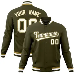 Olive Classic Varsity Full-Snap Letterman Baseball Jacket 1