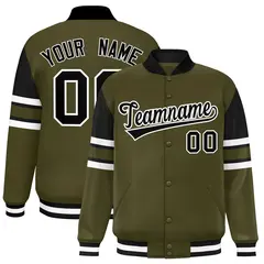 Olive Color Block Varsity Full-Snap Letterman Jacket 1