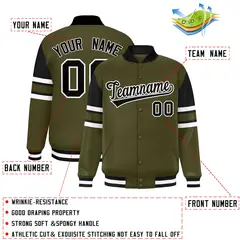 Olive Color Block Varsity Full-Snap Letterman Jacket 2