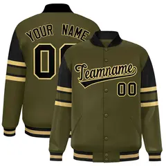 Olive Color Block Varsity Full-Snap Letterman Jacket 1