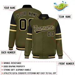 Olive Color Block Varsity Full-Snap Letterman Jacket 2