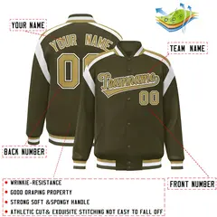 Olive Color Block Varsity Full-Snap Letterman Jacket 2