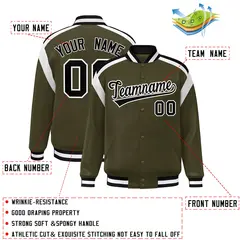 Olive Color Block Varsity Full-Snap Letterman Jacket 2